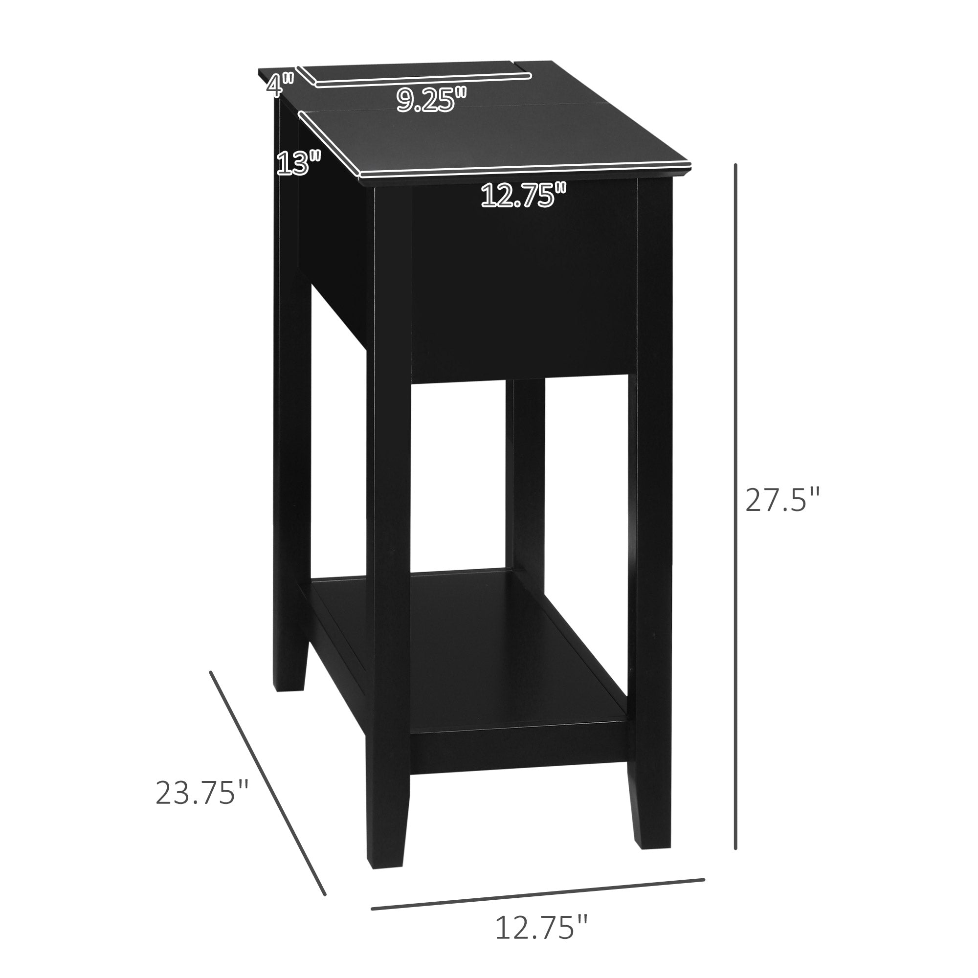 Flip Top End Table, Side Table with Storage Shelf and Cable Management, Narrow Nightstand for Living Room, Bedroom, Black Side Tables   at Gallery Canada