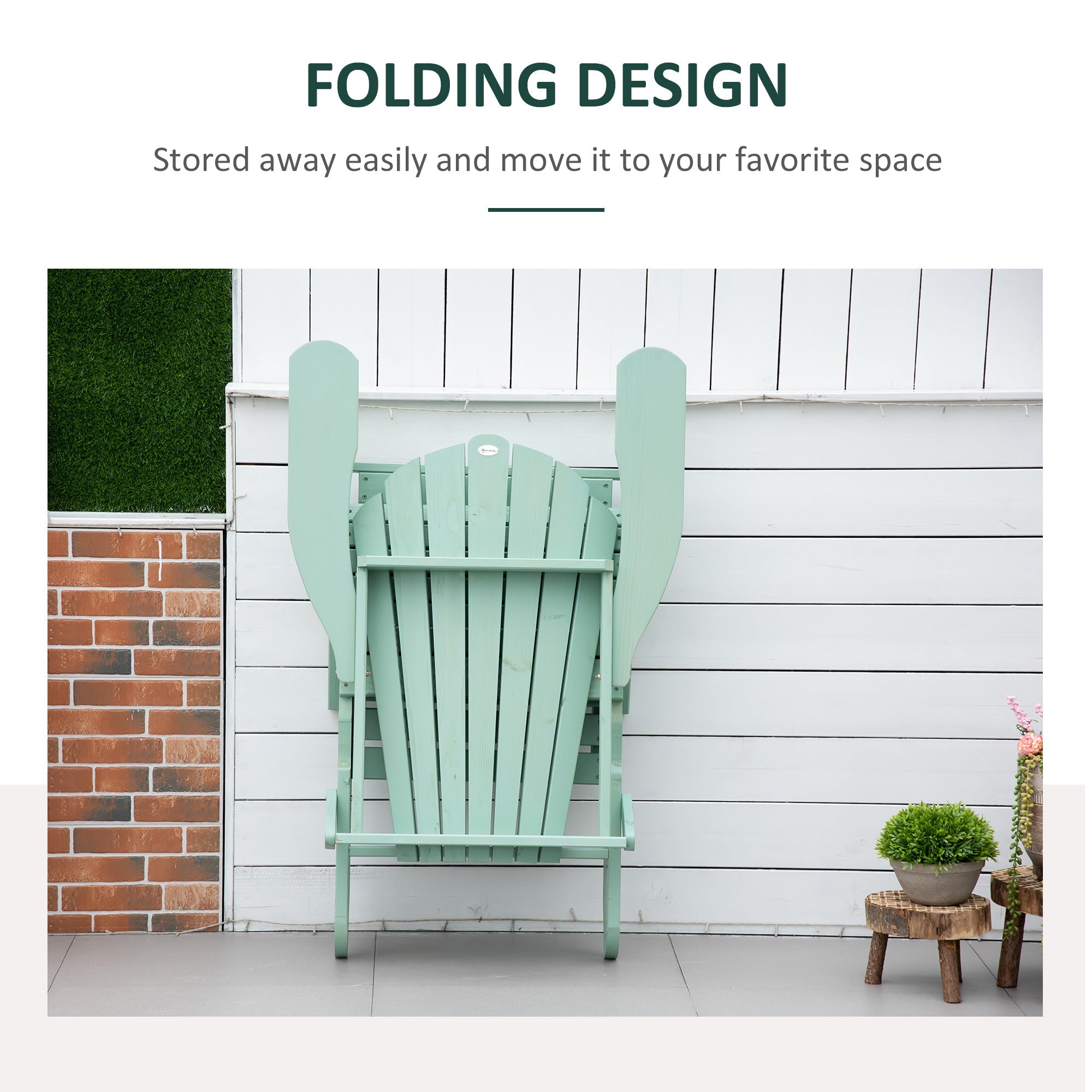 Foldable Adirondack Chair with Ottoman, Outdoor Wooden Lounger for Patio, Porch, Poolside, Garden, Green Patio Chairs   at Gallery Canada