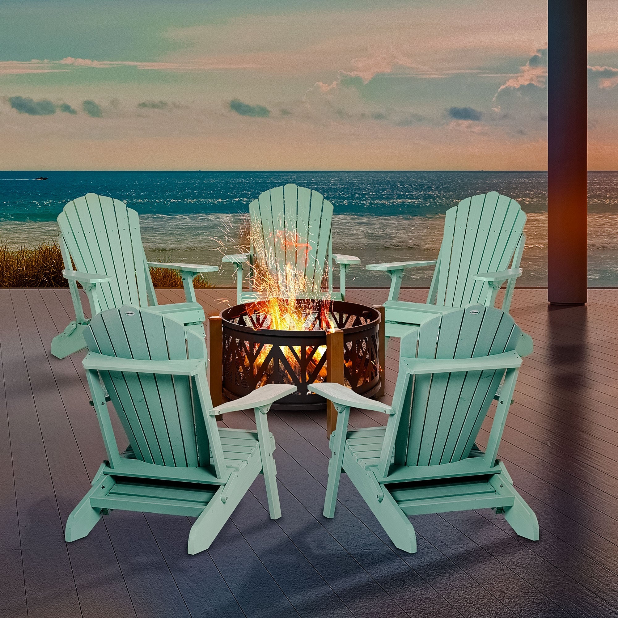 Foldable Adirondack Chair with Ottoman, Outdoor Wooden Lounger for Patio, Porch, Poolside, Garden, Green Patio Chairs   at Gallery Canada