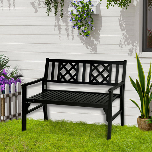 Foldable Garden Bench, 2-Seater Patio Wooden Bench, Loveseat Chair with Backrest and Armrest for Patio, Porch or Balcony, Black - Gallery Canada