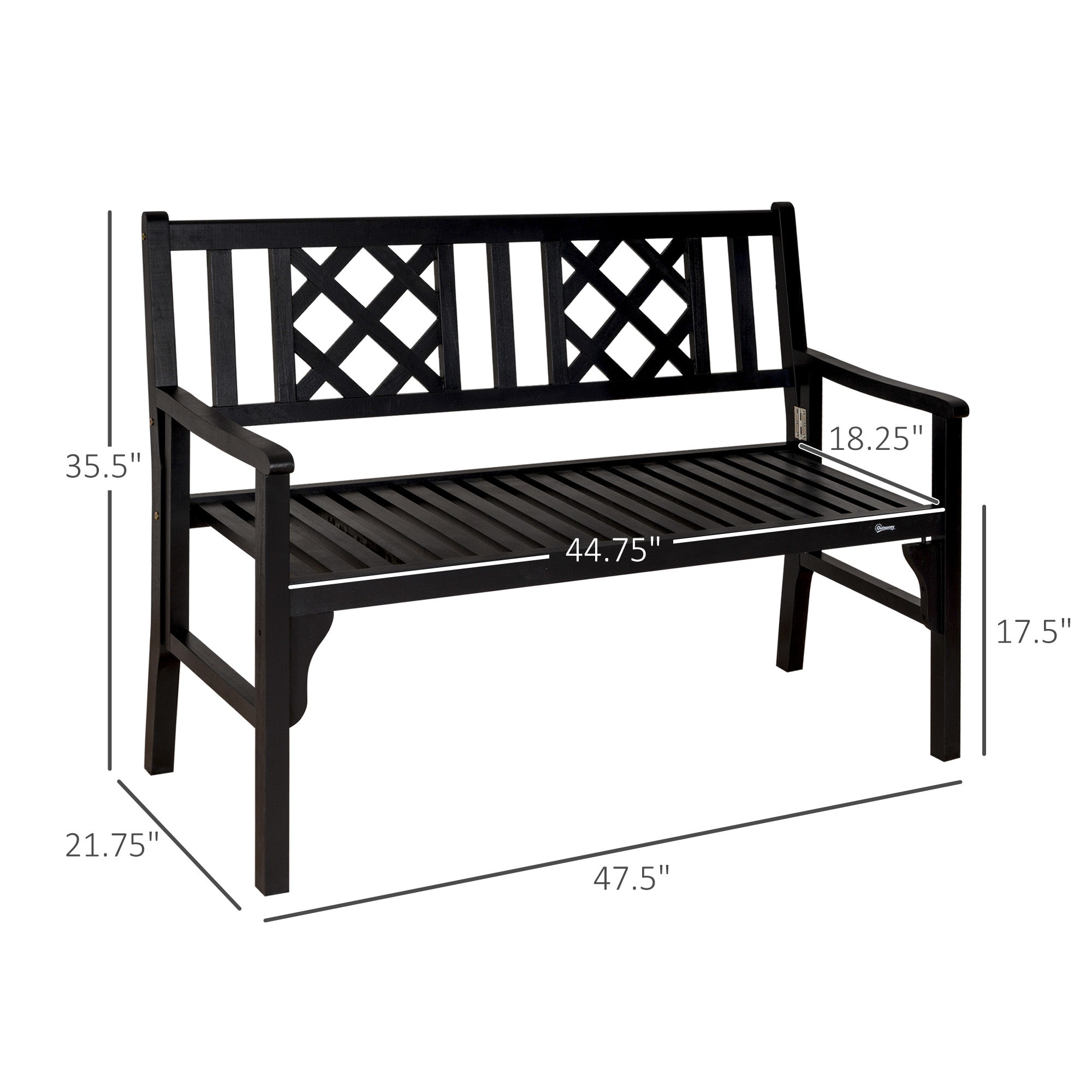 Foldable Garden Bench, 2-Seater Patio Wooden Bench, Loveseat Chair with Backrest and Armrest for Patio, Porch or Balcony, Black Outdoor Benches   at Gallery Canada