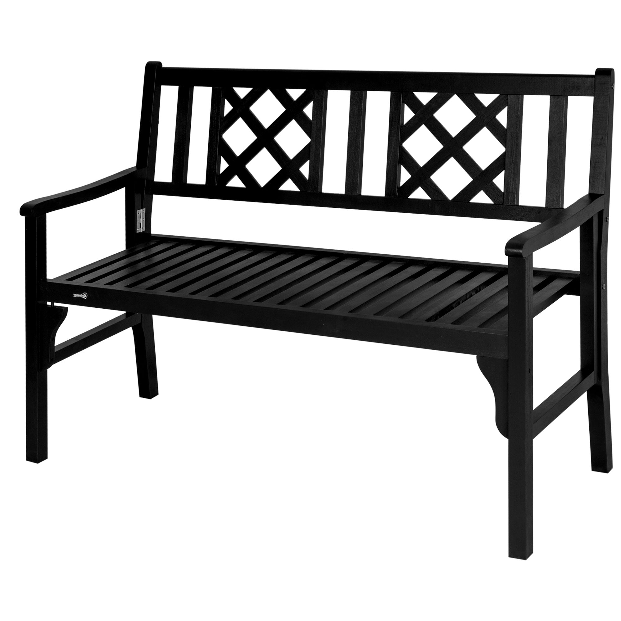 Foldable Garden Bench, 2-Seater Patio Wooden Bench, Loveseat Chair with Backrest and Armrest for Patio, Porch or Balcony, Black Outdoor Benches Black  at Gallery Canada