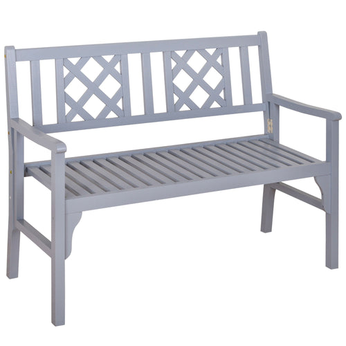 Foldable Garden Bench, 2-Seater Patio Wooden Bench, Loveseat Chair with Backrest and Armrest for Patio, Porch or Balcony, Grey