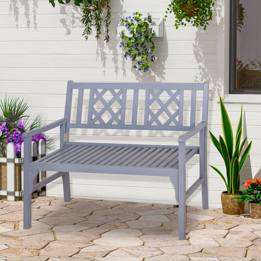 Foldable Garden Bench, 2-Seater Patio Wooden Bench, Loveseat Chair with Backrest and Armrest for Patio, Porch or Balcony, Grey - Gallery Canada