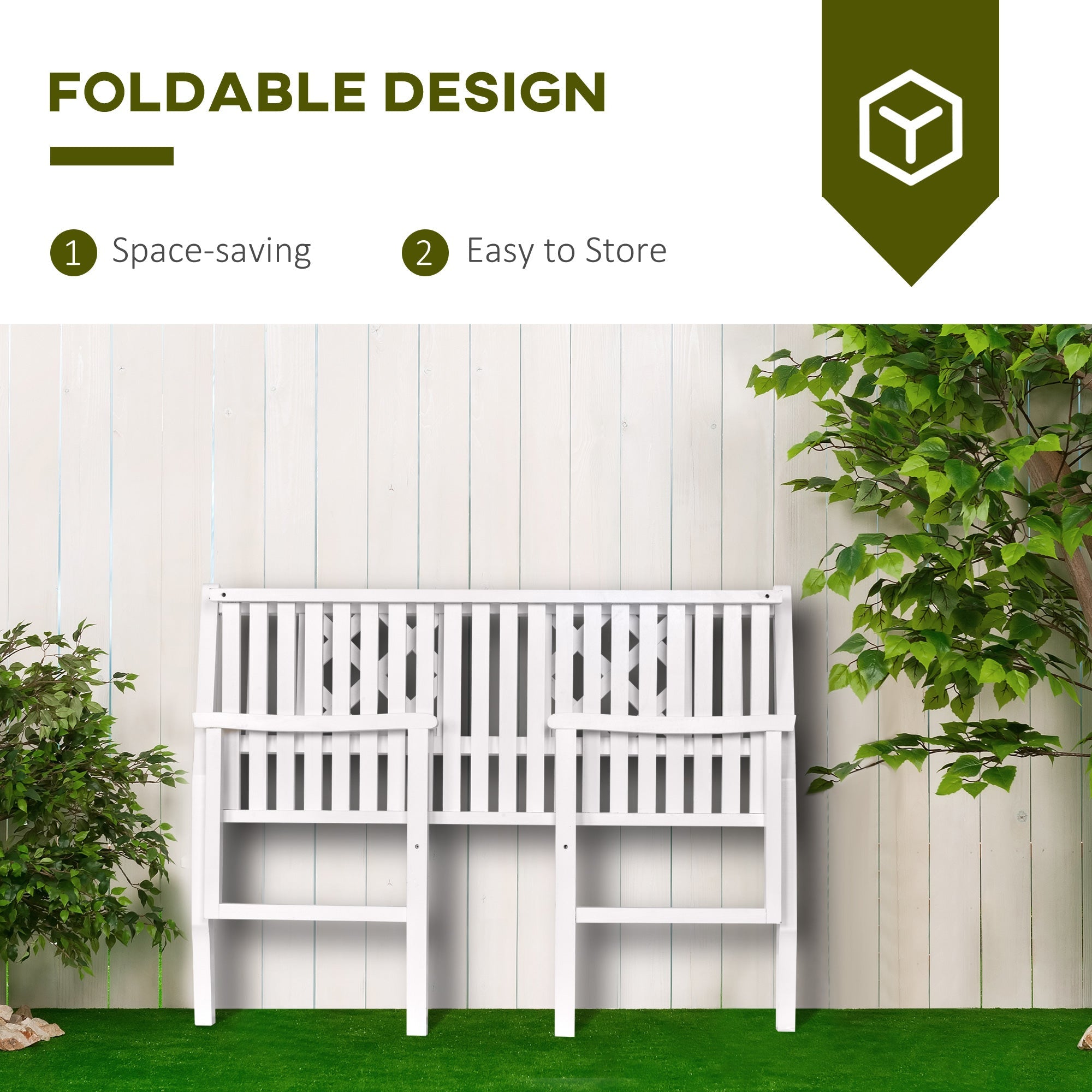 Foldable Garden Bench, 2-Seater Patio Wooden Bench, Loveseat Chair with Backrest and Armrest for Patio, Porch or Balcony, White Outdoor Benches   at Gallery Canada