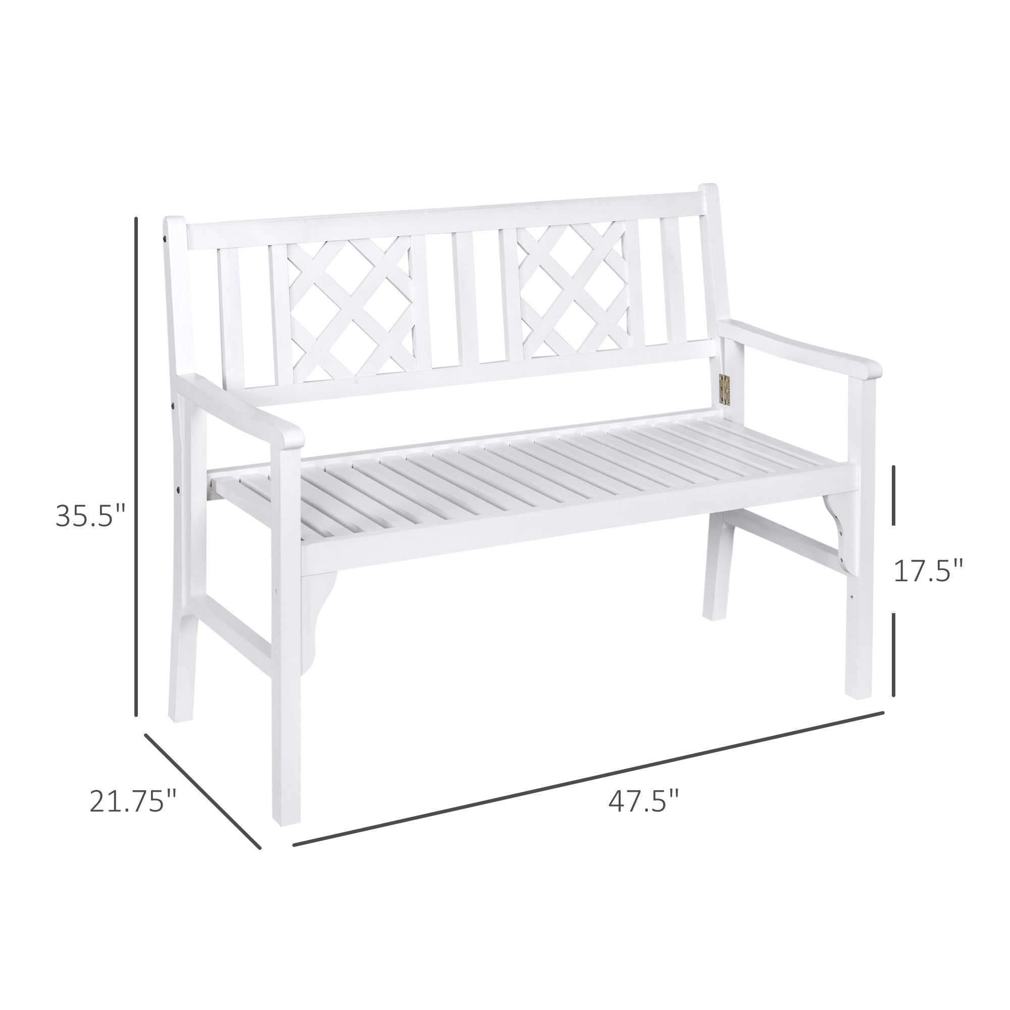 Foldable Garden Bench, 2-Seater Patio Wooden Bench, Loveseat Chair with Backrest and Armrest for Patio, Porch or Balcony, White Outdoor Benches   at Gallery Canada