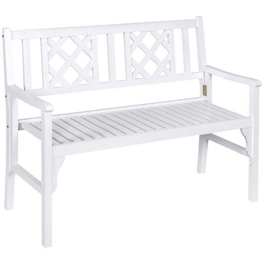 Foldable Garden Bench, 2-Seater Patio Wooden Bench, Loveseat Chair with Backrest and Armrest for Patio, Porch or Balcony, White - Gallery Canada