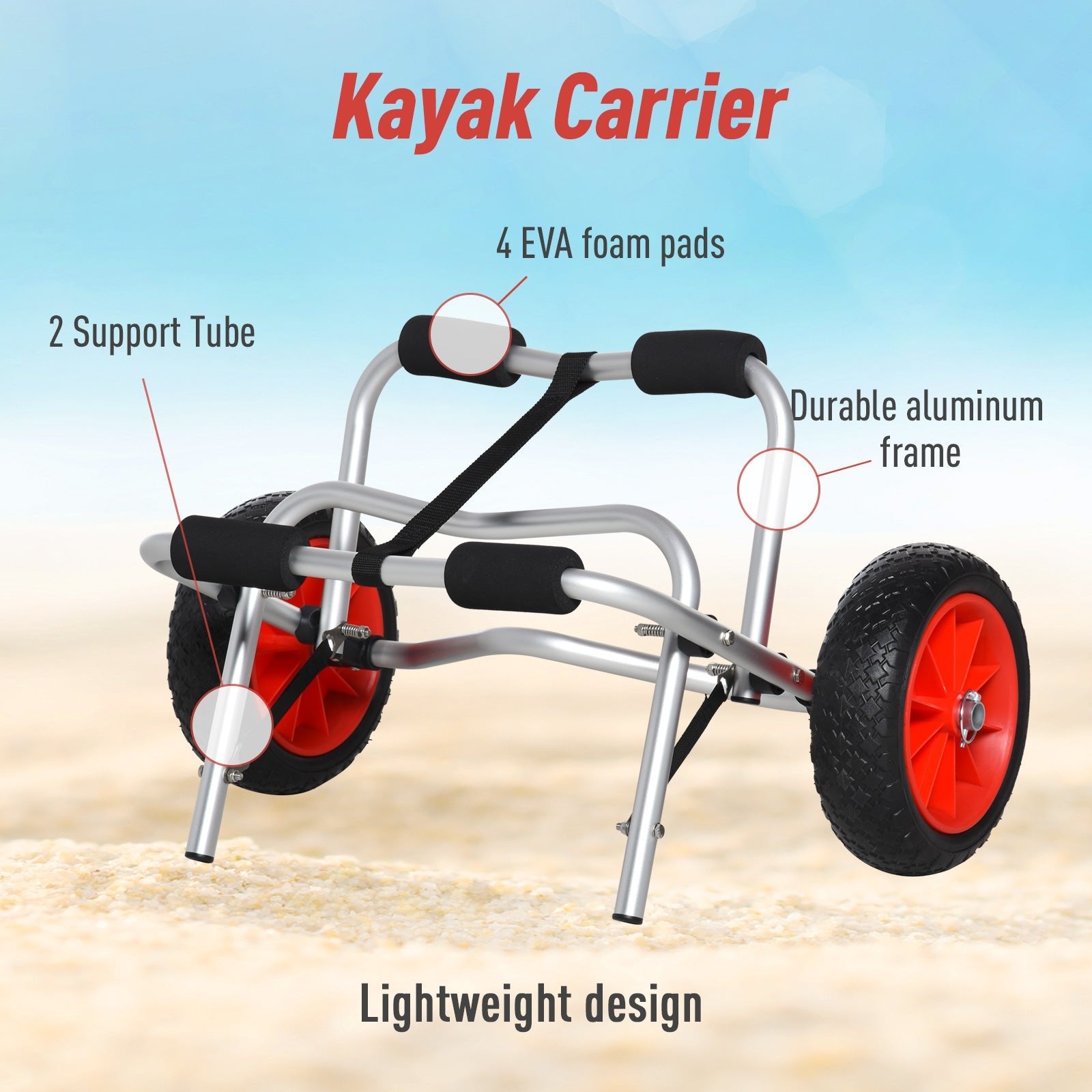 Foldable Kayak Cart, Aluminum Boat Canoe Carrier Tote Dolly Trolley Transport Trailer NO-Flat Wheel Silver Kayak Carts   at Gallery Canada