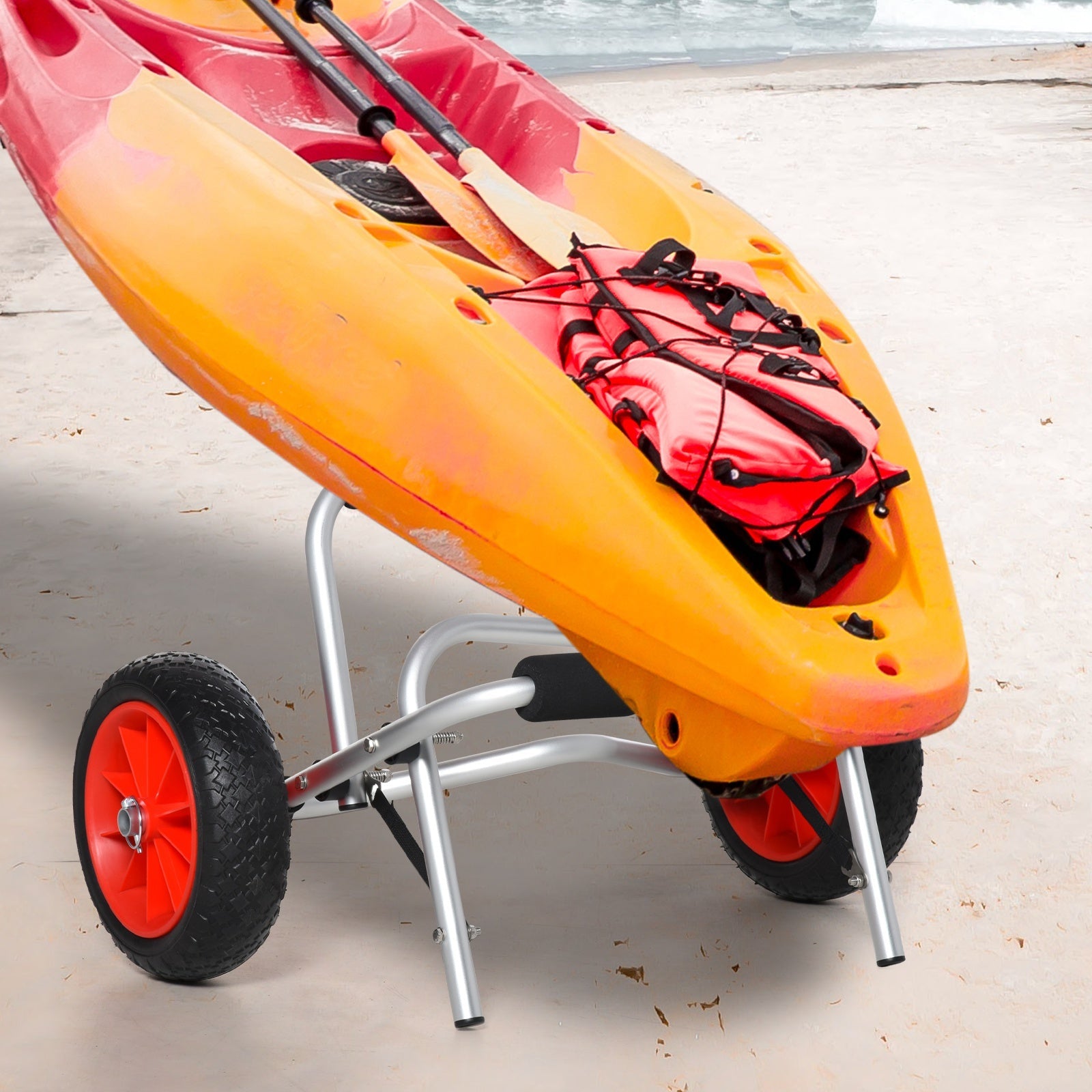 Foldable Kayak Cart, Aluminum Boat Canoe Carrier Tote Dolly Trolley Transport Trailer NO-Flat Wheel Silver Kayak Carts   at Gallery Canada