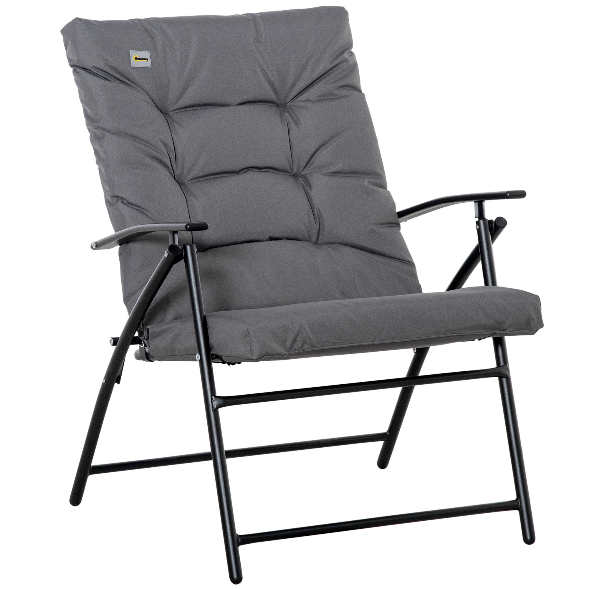 Foldable Lounge Chair, Fabric Upholstered Recliner, Outdoor Lounger with Armrest, Metal Frame Camping Beach Chair for Poolside, Deck, Backyard, Grey Patio Chairs Grey  at Gallery Canada