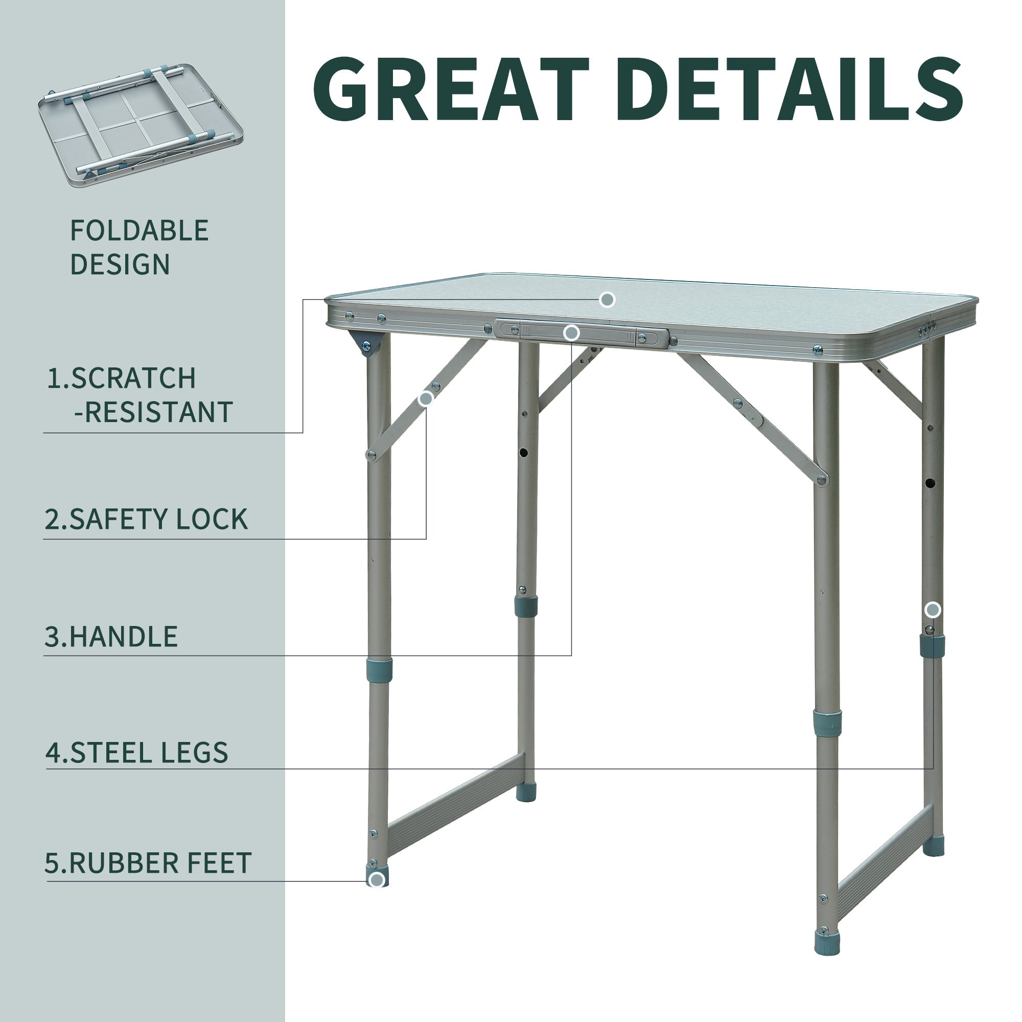 Folding Adjustable Patio Picnic Table Portable Camping Dining Lunch Table Aluminum Frame Silver Picnic Tables & Camping Chairs   at Gallery Canada