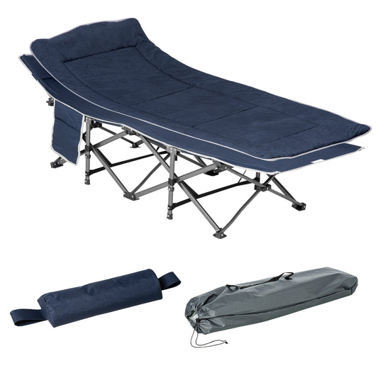 Folding Camping Cot with Mattress &; Pillow, Double Layer Oxford Heavy Duty Sleeping Cot with Carry Bag Blue Camping Cots Dark Blue  at Gallery Canada