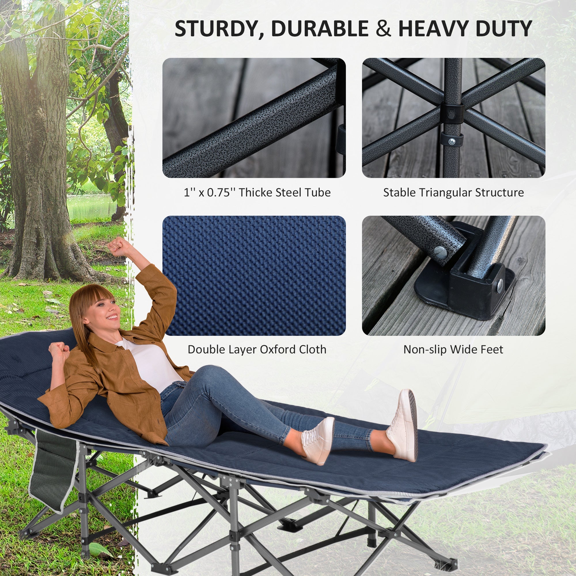 Folding Camping Cot with Mattress &; Pillow, Double Layer Oxford Heavy Duty Sleeping Cot with Carry Bag Blue Camping Cots   at Gallery Canada