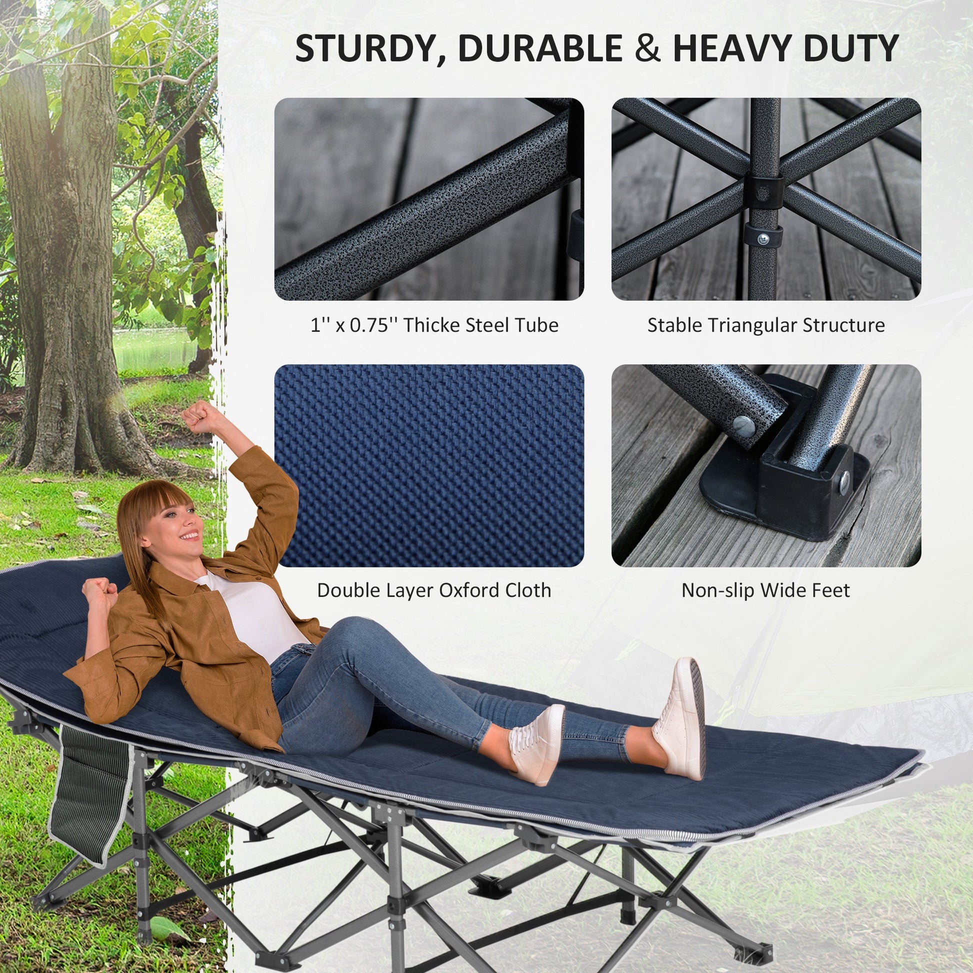 Folding Camping Cot with Mattress &; Pillow, Double Layer Oxford Heavy Duty Sleeping Cot with Carry Bag Blue - Gallery Canada