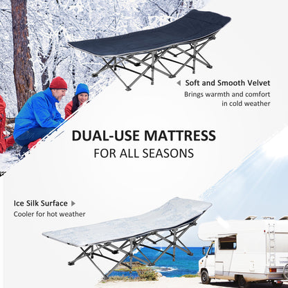 Folding Camping Cot with Mattress &; Pillow, Double Layer Oxford Heavy Duty Sleeping Cot with Carry Bag Blue - Gallery Canada