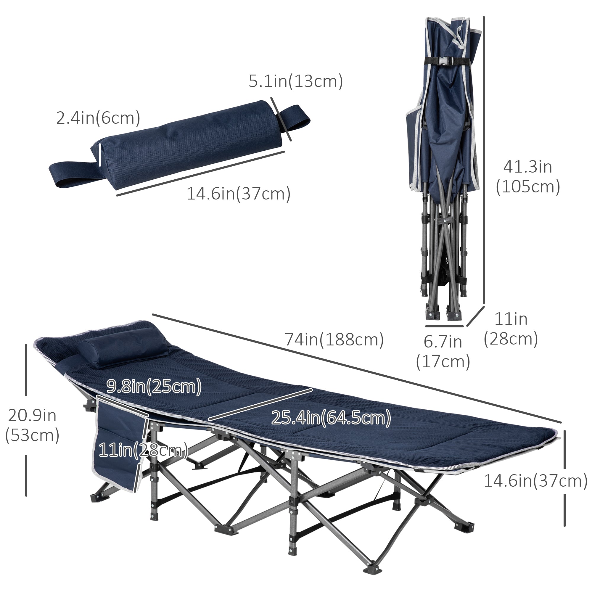 Folding Camping Cot with Mattress &; Pillow, Double Layer Oxford Heavy Duty Sleeping Cot with Carry Bag Blue Camping Cots   at Gallery Canada