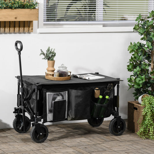 Folding Garden Wagon, Collapsible Wagon, Cart with Wheels, Steel Frame and Oxford Fabric, Black - Gallery Canada