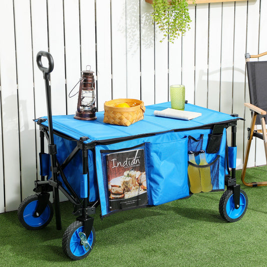 Folding Garden Wagon, Collapsible Wagon, Cart with Wheels, Steel Frame and Oxford Fabric, Blue - Gallery Canada