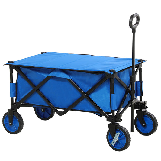 Folding Garden Wagon, Collapsible Wagon, Cart with Wheels, Steel Frame and Oxford Fabric, Blue - Gallery Canada