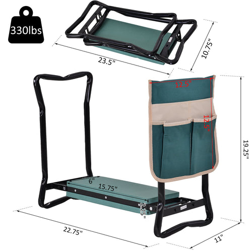 Folding Gardening Kneeling Bench with Large Tool Pouch