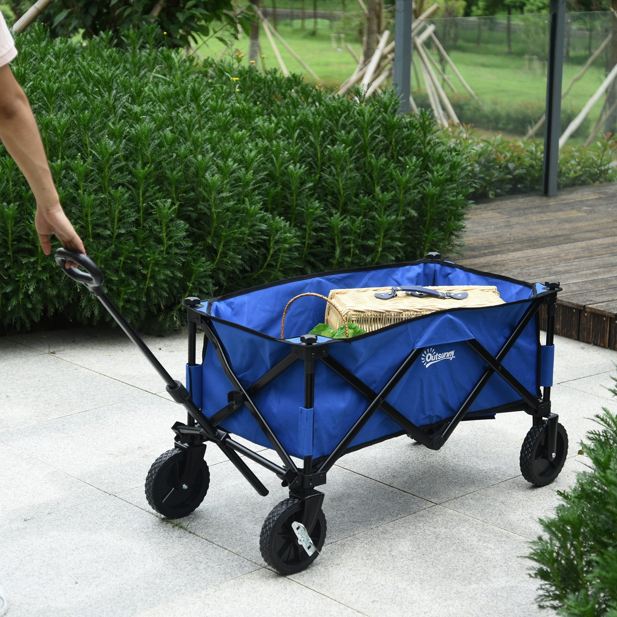 Folding Wagon Cart Collapsible Camping Trolley Garden Heavy Duty Shopping Cart with Brake Blue Folding Garden Carts   at Gallery Canada