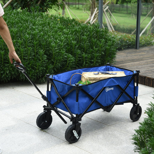 Folding Wagon Cart Collapsible Camping Trolley Garden Heavy Duty Shopping Cart with Brake Blue