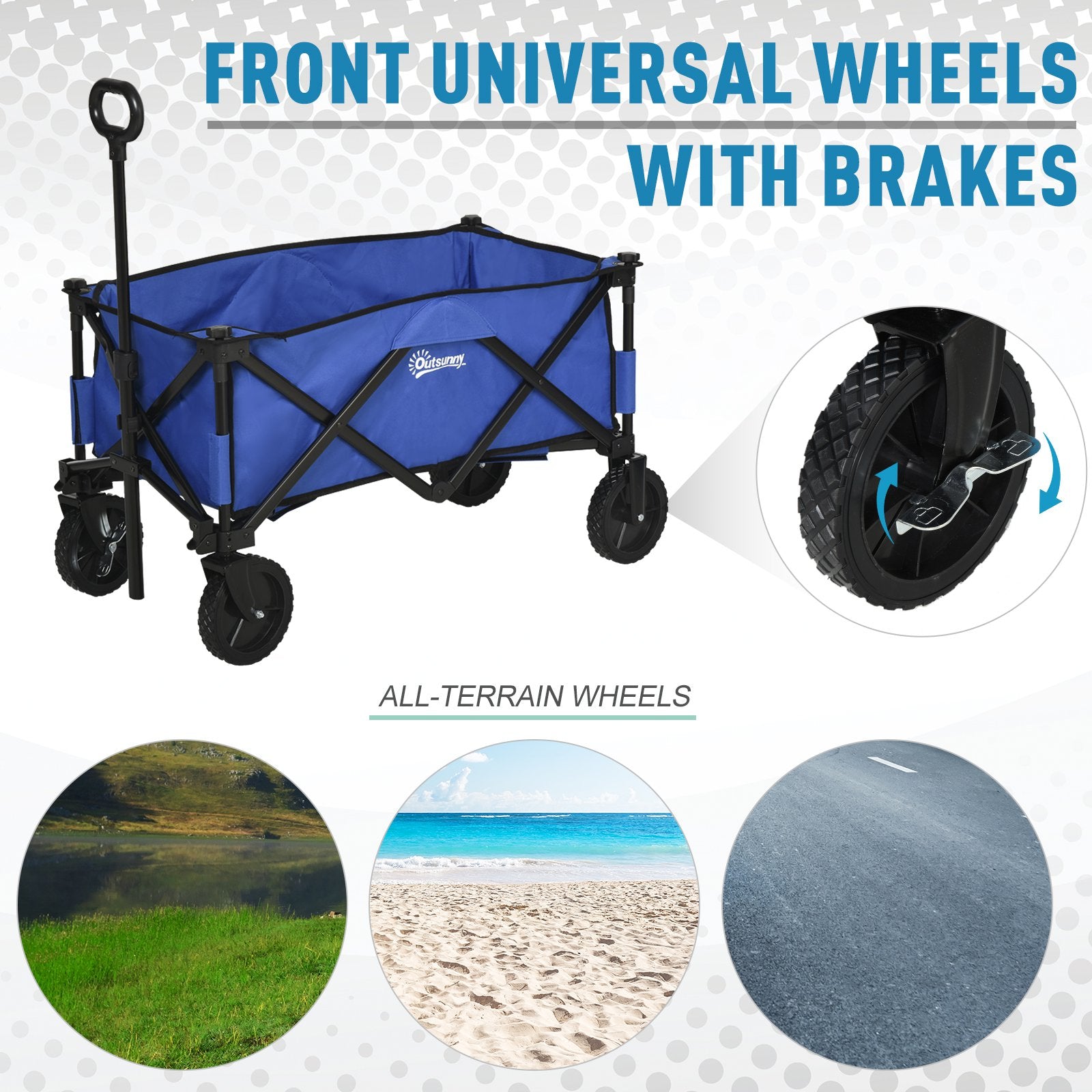 Folding Wagon Cart Collapsible Camping Trolley Garden Heavy Duty Shopping Cart with Brake Blue Folding Garden Carts   at Gallery Canada