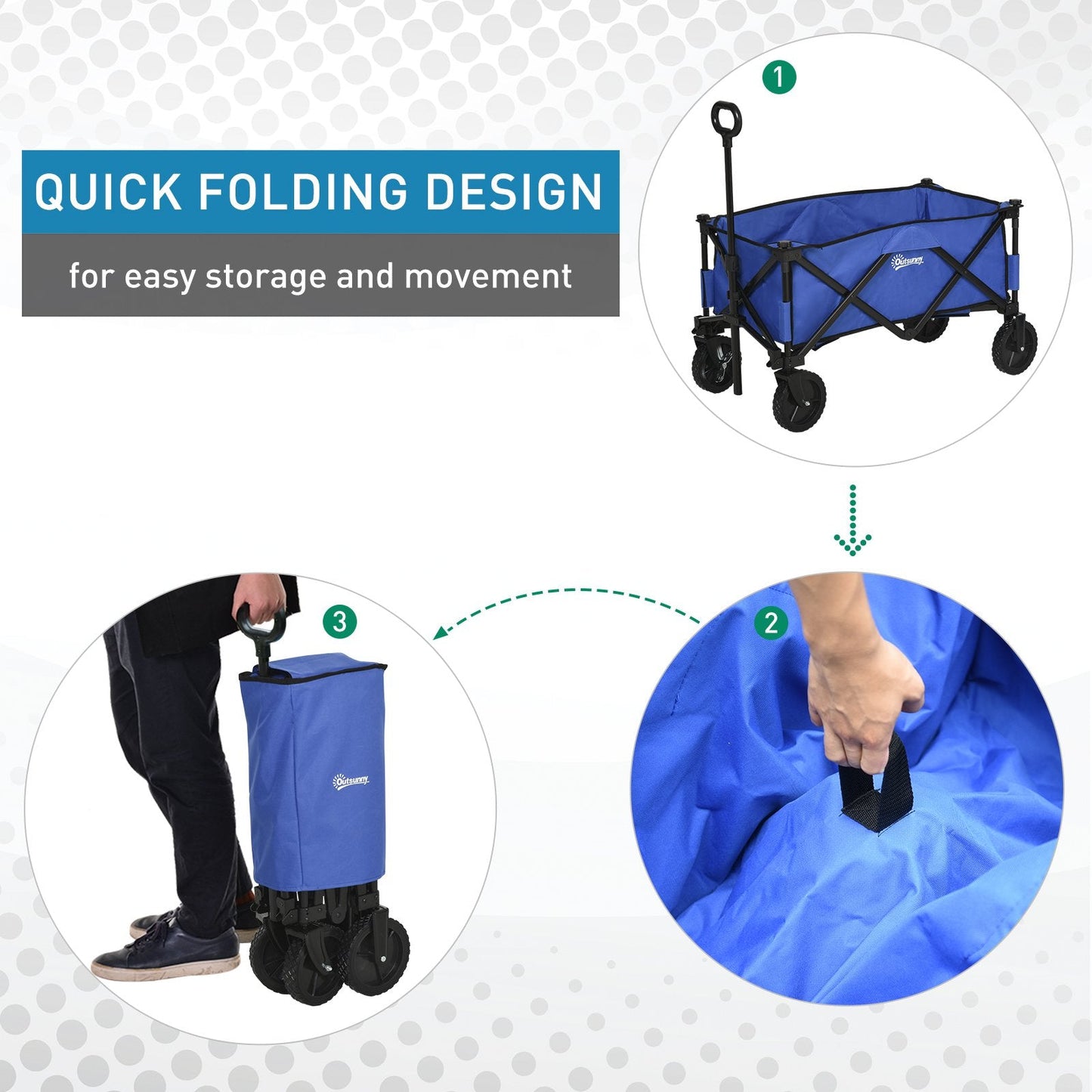 Folding Wagon Cart Collapsible Camping Trolley Garden Heavy Duty Shopping Cart with Brake Blue Folding Garden Carts   at Gallery Canada