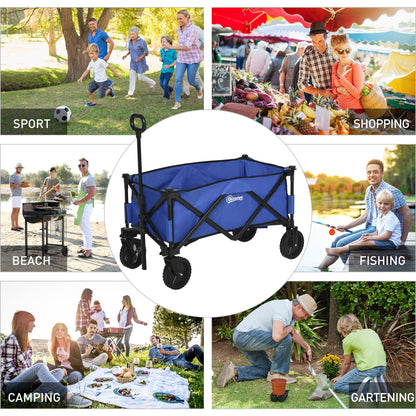 Folding Wagon Cart Collapsible Camping Trolley Garden Heavy Duty Shopping Cart with Brake Blue Folding Garden Carts   at Gallery Canada