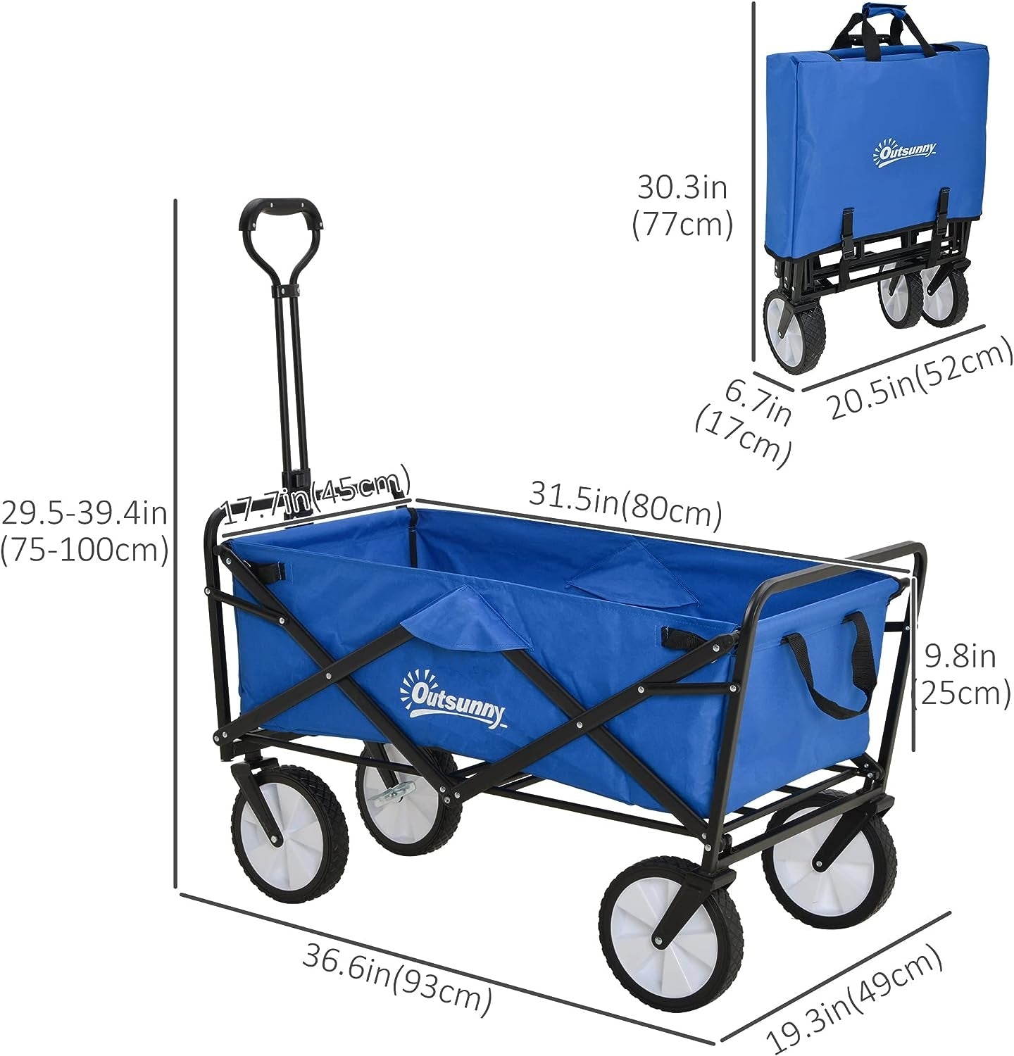 Folding Wagon Cart Collapsible Camping Trolley Garden Heavy Duty Shopping Cart with Brake Blue Folding Garden Carts   at Gallery Canada