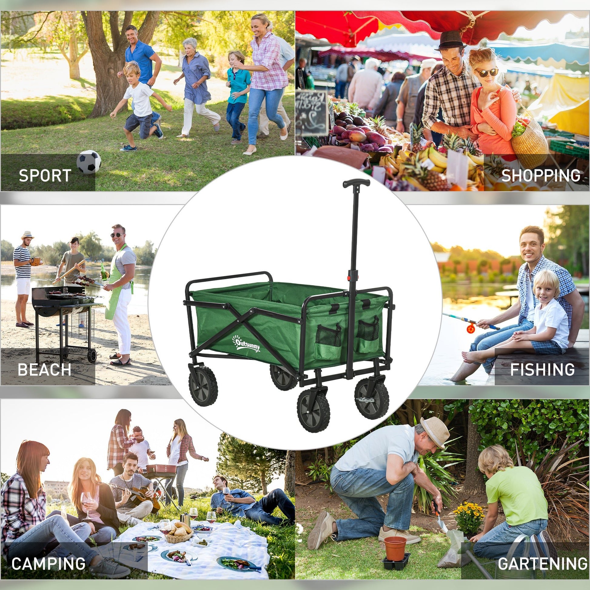 Folding Wagon Cart, Outdoor Utility Wagon Heavy Duty Garden Shopping Cart Collapsible Camping Trolley with Steel Frame, Oxford Fabric Folding Garden Carts   at Gallery Canada