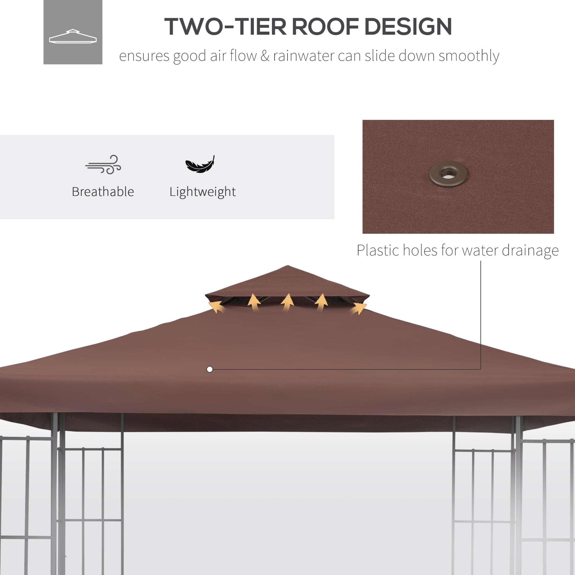 9.8' x 9.8' Square 2-Tier Gazebo Canopy Replacement Top Cover Outdoor Garden Sun Shade, Coffee Gazebo Canopy Replacement   at Gallery Canada