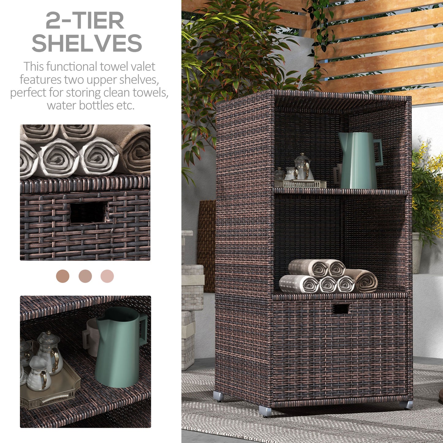 Rattan Wicker Outdoor Storage Cabinet with Shelf and Drawer, Mixed Brown Patio Storage Boxes   at Gallery Canada