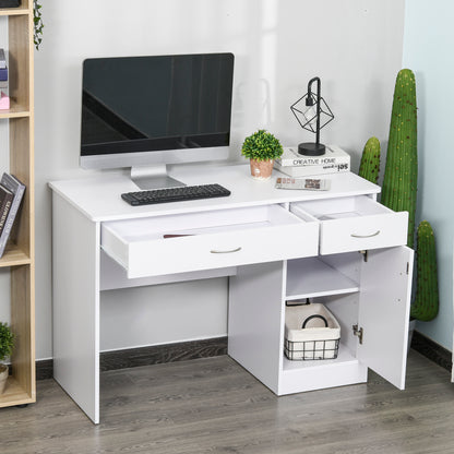 Computer Desk with Storage Drawers, Study Writing Table with Cabinet Adjustable Shelf for Home Office Workstation Bedroom, White Writing Desks   at Gallery Canada