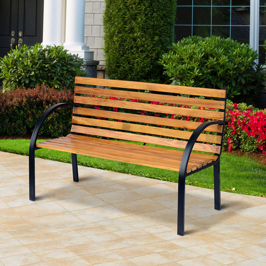 48"L Garden Bench Outdoor Patio 2-Person Wooden Seat Chair Park Loveseat Yard Furniture w/ Steel Frame - Gallery Canada