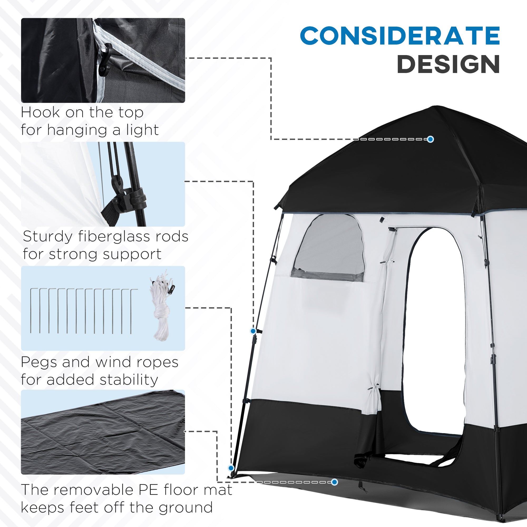 Pop Up Shower Tent, Portable Privacy Shelter for 2 Persons, Changing Room with 2 Windows, 3 Doors, Carrying Bag, Grey and Black Camping Tents   at Gallery Canada