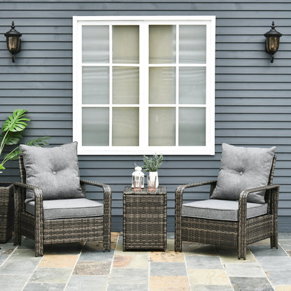 3 Pieces Patio Bistro Set, PE Rattan Garden Sofa Set with 2 Padded Chairs 1 Storage Table, Grey Bistro Sets   at Gallery Canada