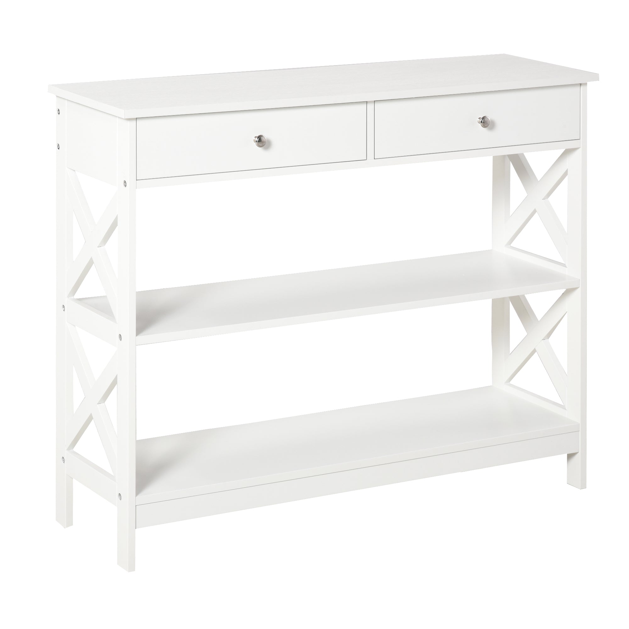 Console Table Sofa Side Desk with Storage Shelves Drawers X Frame for Living Room Entryway White Console Tables White  at Gallery Canada