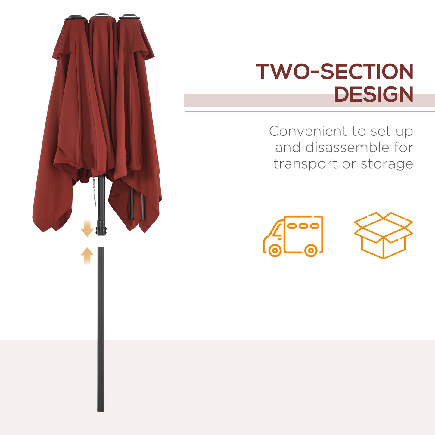 Double-Sided Patio Umbrella Parasol with Tilt, Adjustable Height, Vents and 12 Ribs, for Garden, Deck, Pool, Wine Red Sun Umbrellas   at Gallery Canada