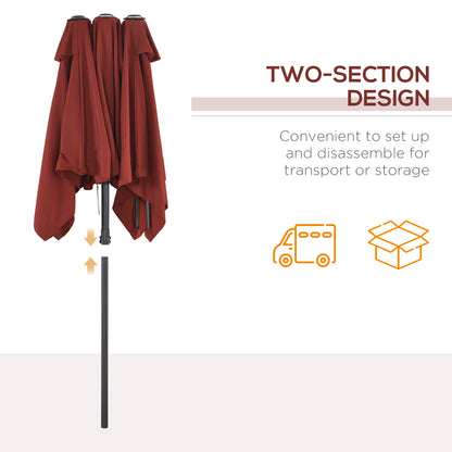 Double-Sided Patio Umbrella Parasol with Tilt, Adjustable Height, Vents and 12 Ribs, for Garden, Deck, Pool, Wine Red Sun Umbrellas   at Gallery Canada