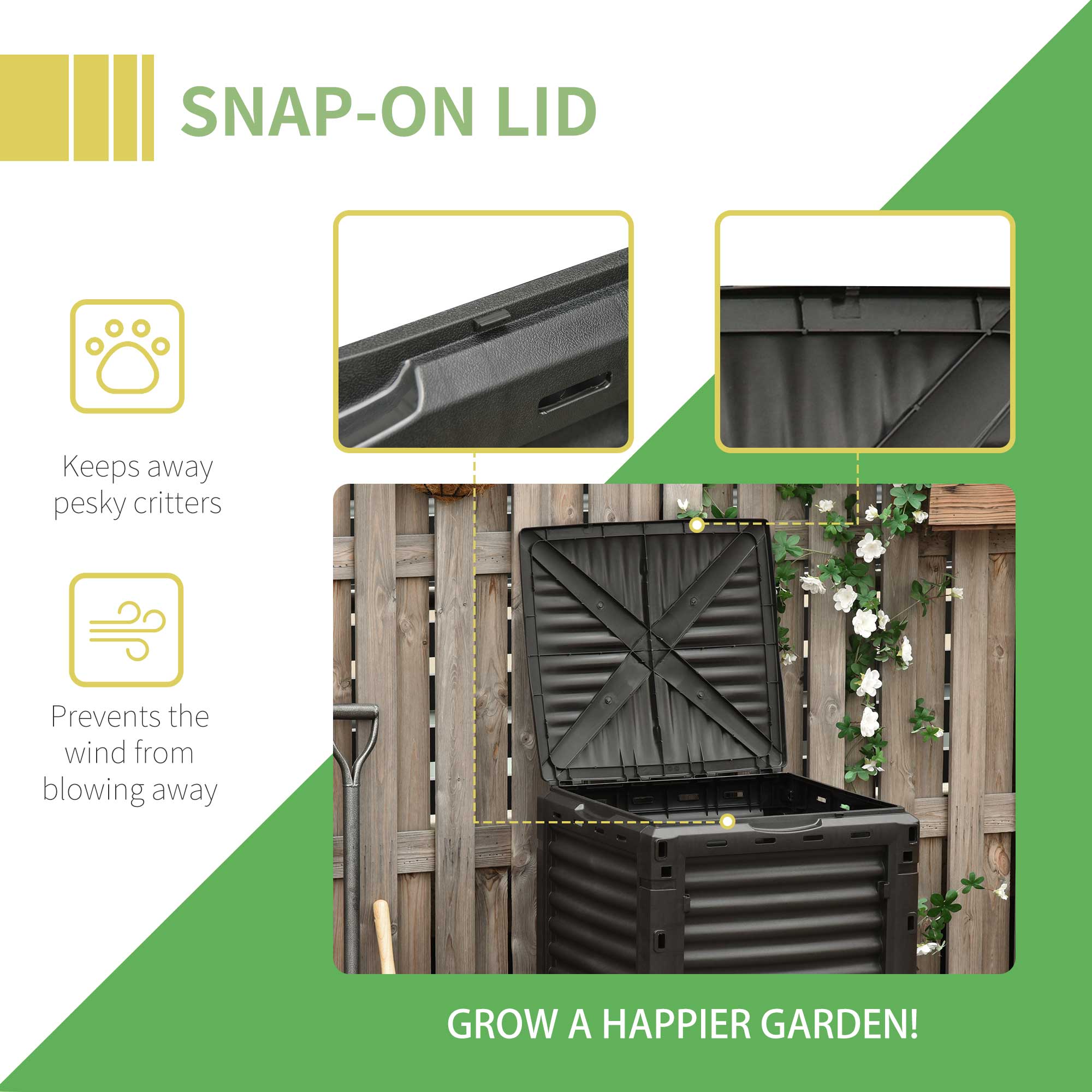 Garden Compost Bin Large Outdoor Compost Container 80 Gallon Fast Creation of Fertile Soil Aerating Compost Box, Easy Assembly, Black Outdoor Compost Bin   at Gallery Canada