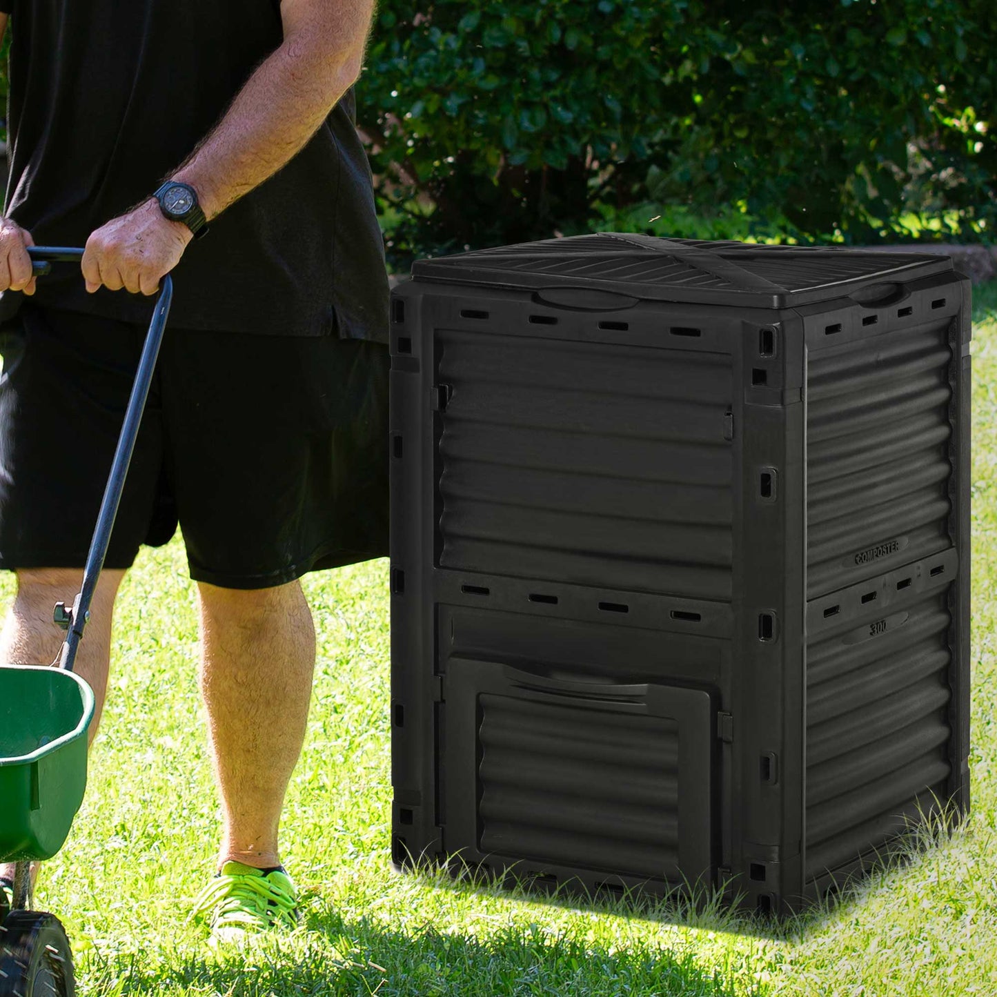 Garden Compost Bin Large Outdoor Compost Container 80 Gallon Fast Creation of Fertile Soil Aerating Compost Box, Easy Assembly, Black Outdoor Compost Bin   at Gallery Canada