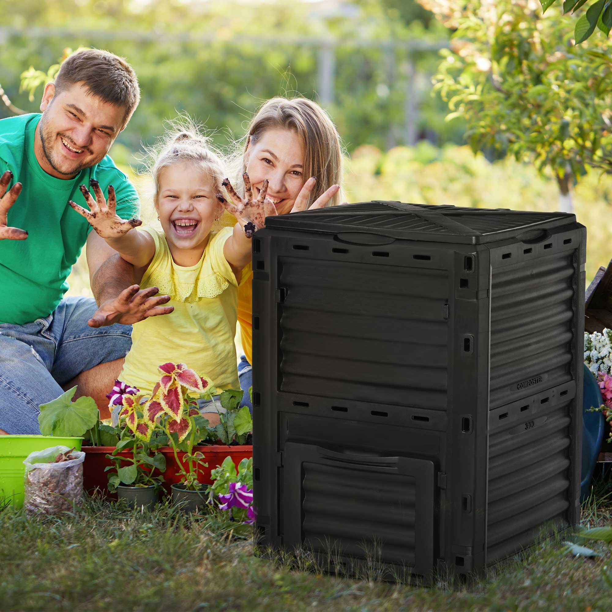 Garden Compost Bin Large Outdoor Compost Container 80 Gallon Fast Creation of Fertile Soil Aerating Compost Box, Easy Assembly, Black Outdoor Compost Bin   at Gallery Canada