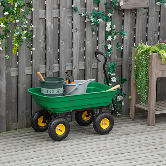 Garden Dump Cart Heavy Duty 440lbs Wagon with Steel Frame and 10'' Pneumatic Tires, Green - Gallery Canada
