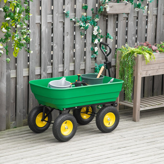 Garden Dump Cart Heavy Duty 440lbs Wagon with Steel Frame and 12" Pneumatic Tires, Green - Gallery Canada