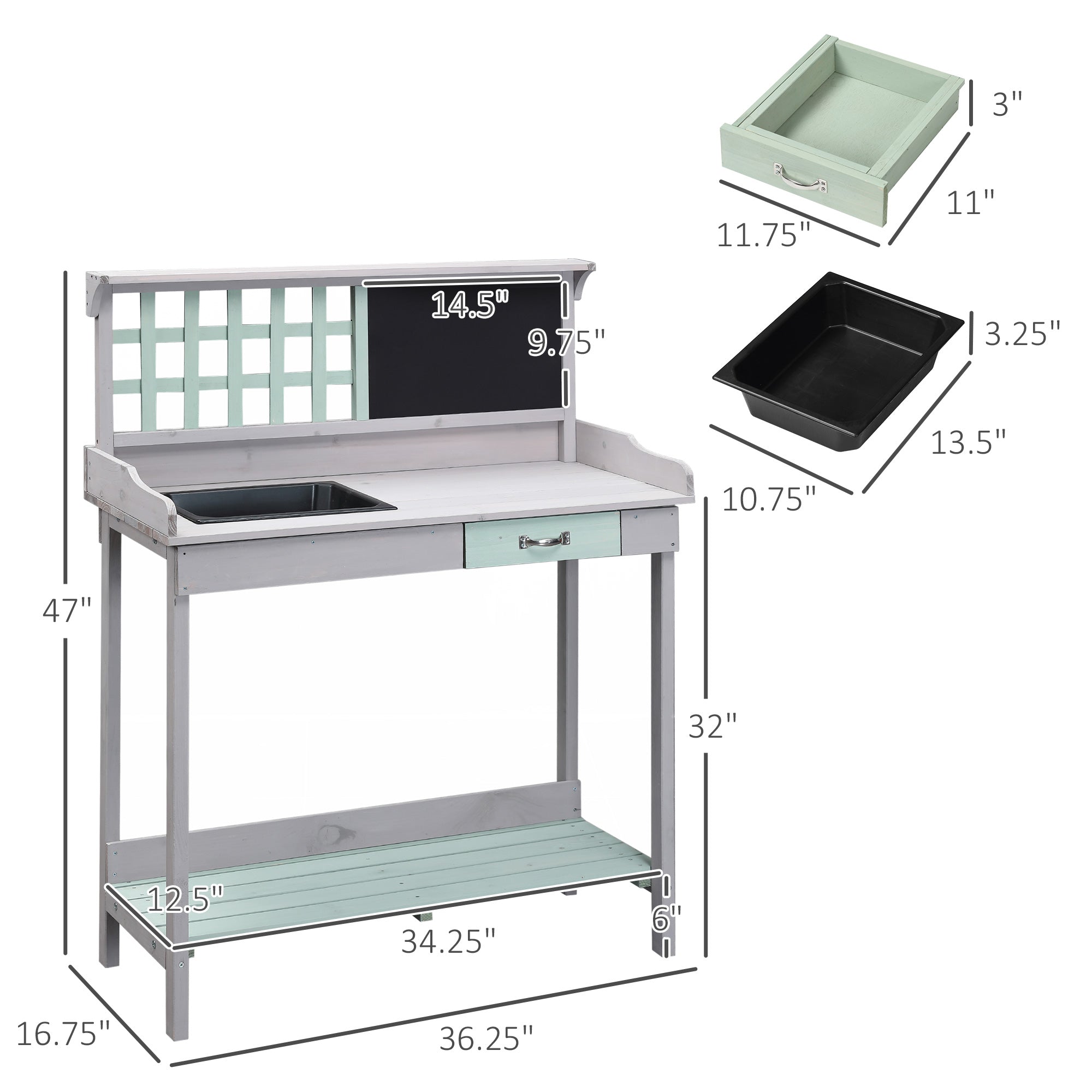 Garden Wooden Potting Table Outdoor Planting Workstation Bench w/ Storage Shelf Garage Tool Table Grey Potting Benches & Tables   at Gallery Canada