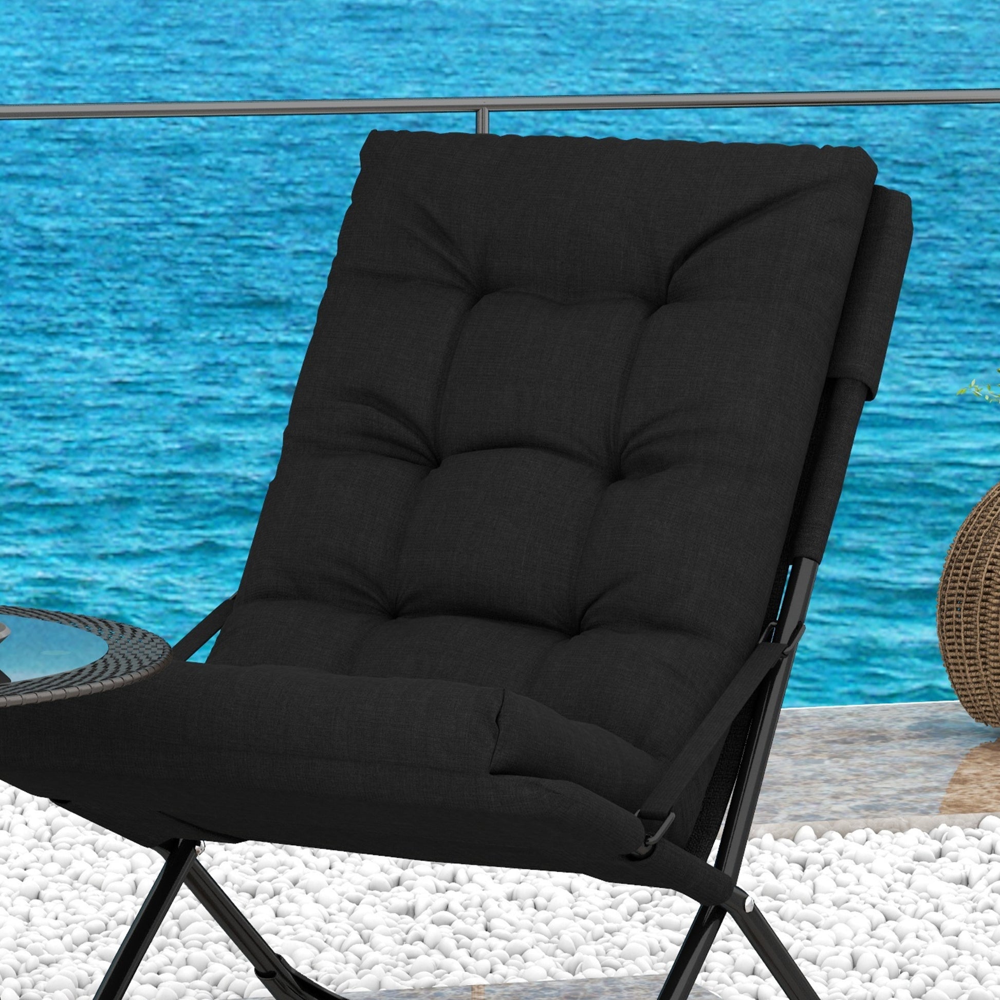 Outdoor Folding Lawn Chair, Foldable Chair with Cushion, Armrest and Steel Frame for Poolside, Deck, Backyard Patio Chairs   at Gallery Canada