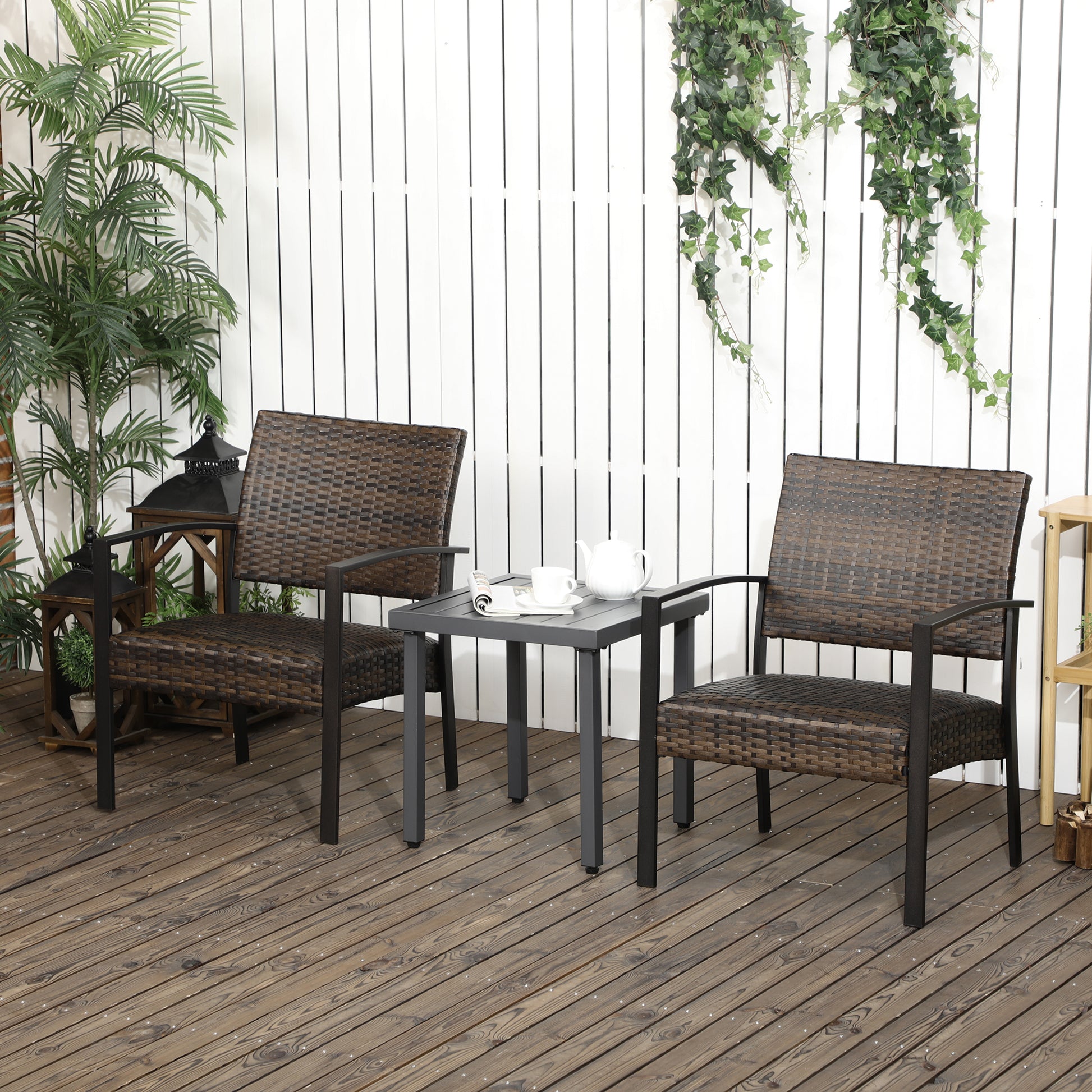 Set of 2 Rattan Wicker Armchairs with Quick Dry Foam Seat, Steel Frame, Brown Patio Furniture Sets   at Gallery Canada