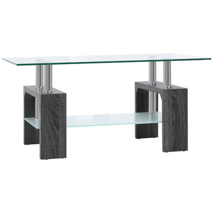 Rectangle Glass Coffee Table, 2-Tier Center Table with Tempered Glass Top and Storage Shelf for Living Room, Grey Coffee Tables Multi Colour  at Gallery Canada