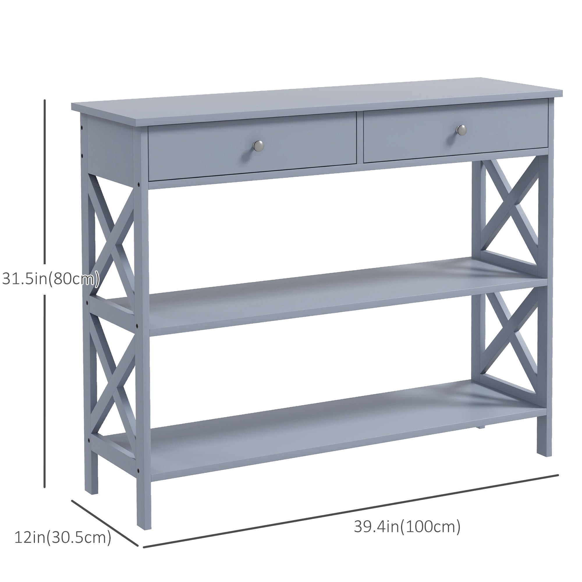 Console Table, Modern Entryway Table with 2 Drawers and 2 Shelves, Sofa Table for Living Room, Hallway, Grey Console Tables   at Gallery Canada